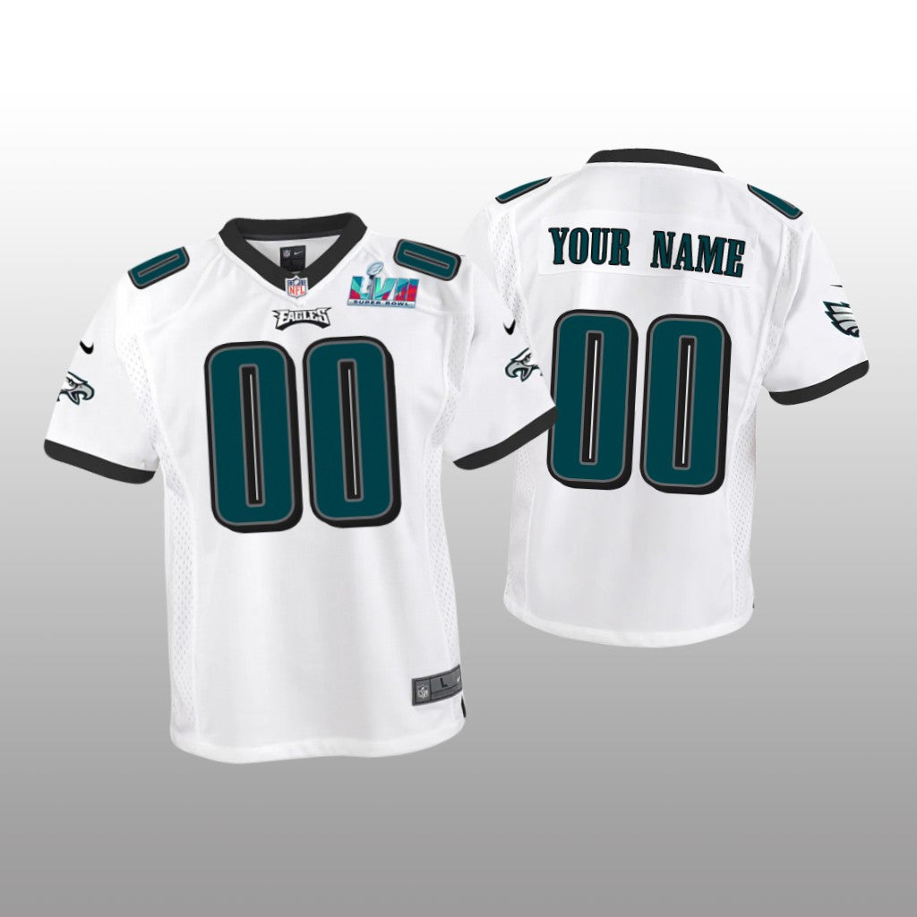 Philadelphia Eagles Custom White Game Jersey Super Bowl LVII Youth