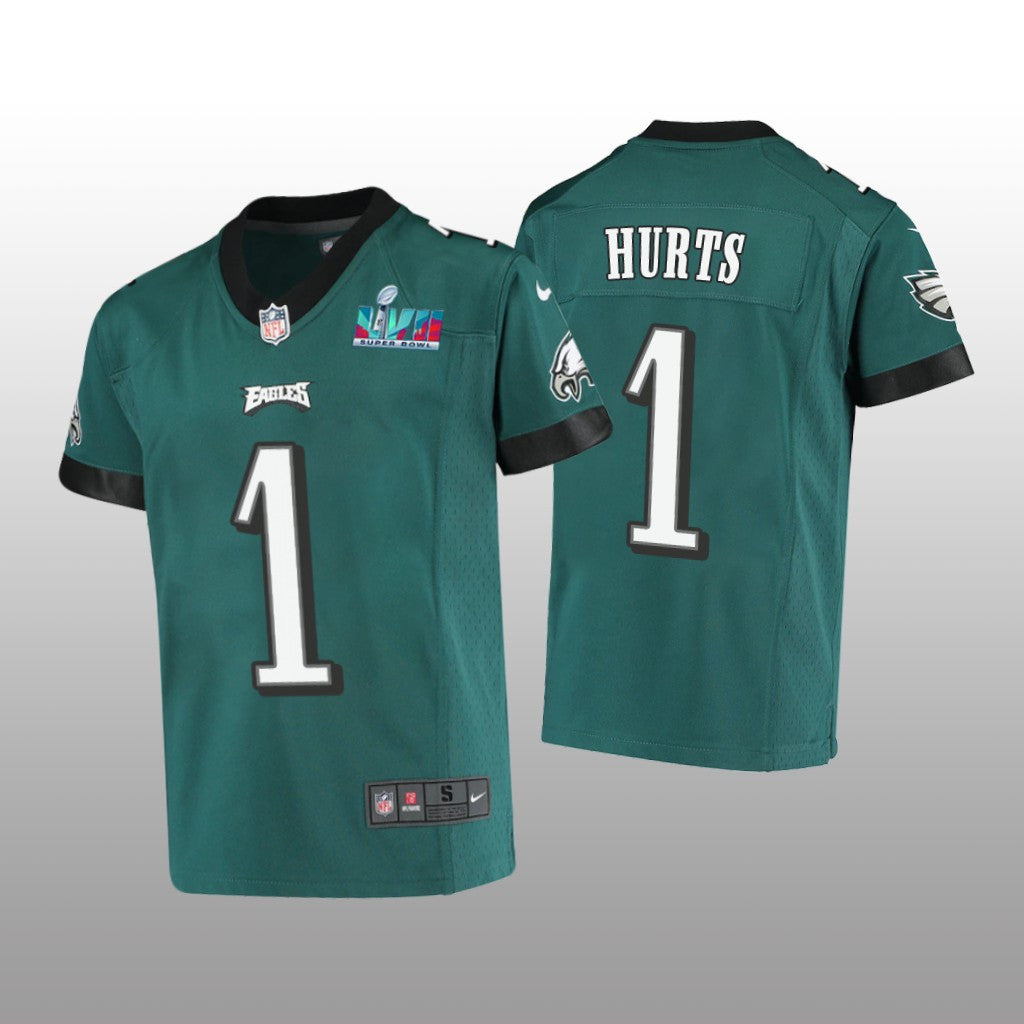 Philadelphia Eagles Jalen Hurts Midnight Green Game Jersey Super Bowl LVII Youth
