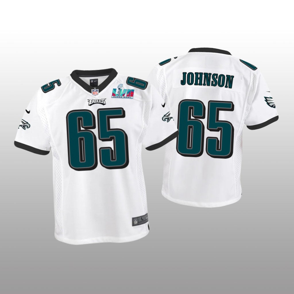 Philadelphia Eagles Lane Johnson White Game Jersey Super Bowl LVII Youth