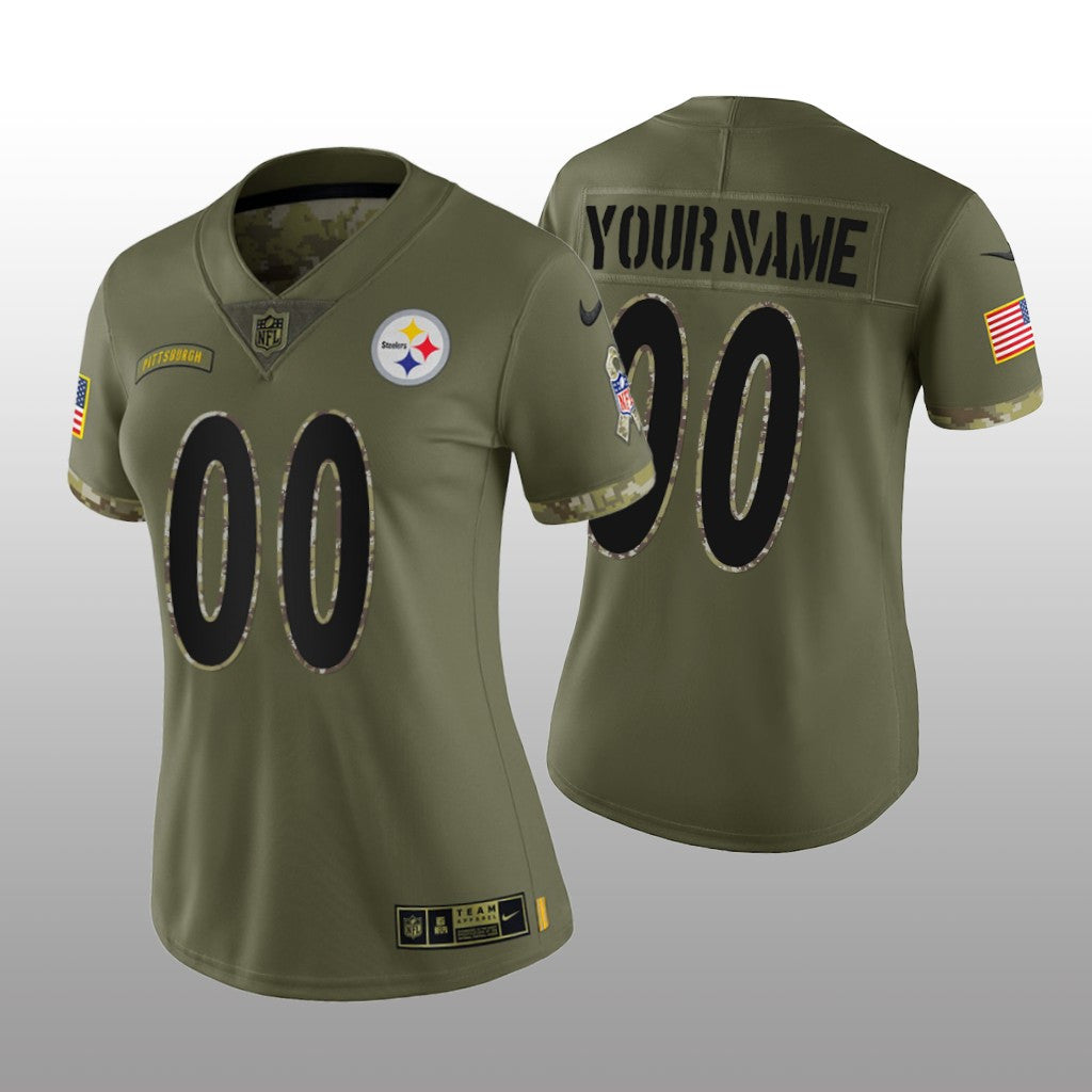 Pittsburgh Steelers Custom Olive Limited Jersey Salute To Service Women's