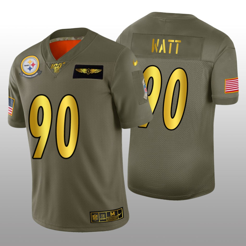 Pittsburgh Steelers T.J. Watt Olive Golden 100 Jersey Salute to Service Men's