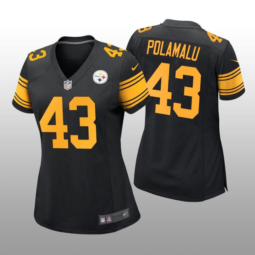 Pittsburgh Steelers Troy Polamalu Black Jersey Alternate Game Women's