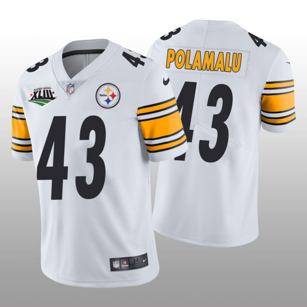 Pittsburgh Steelers Troy Polamalu White Jersey Super Bowl XLIII Patch Men's