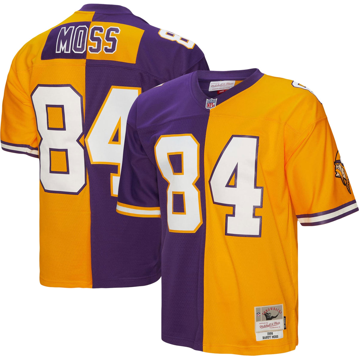 Randy Moss Minnesota Vikings Mitchell Ness 1998 Split Legacy Replica Jersey Purple-Gold