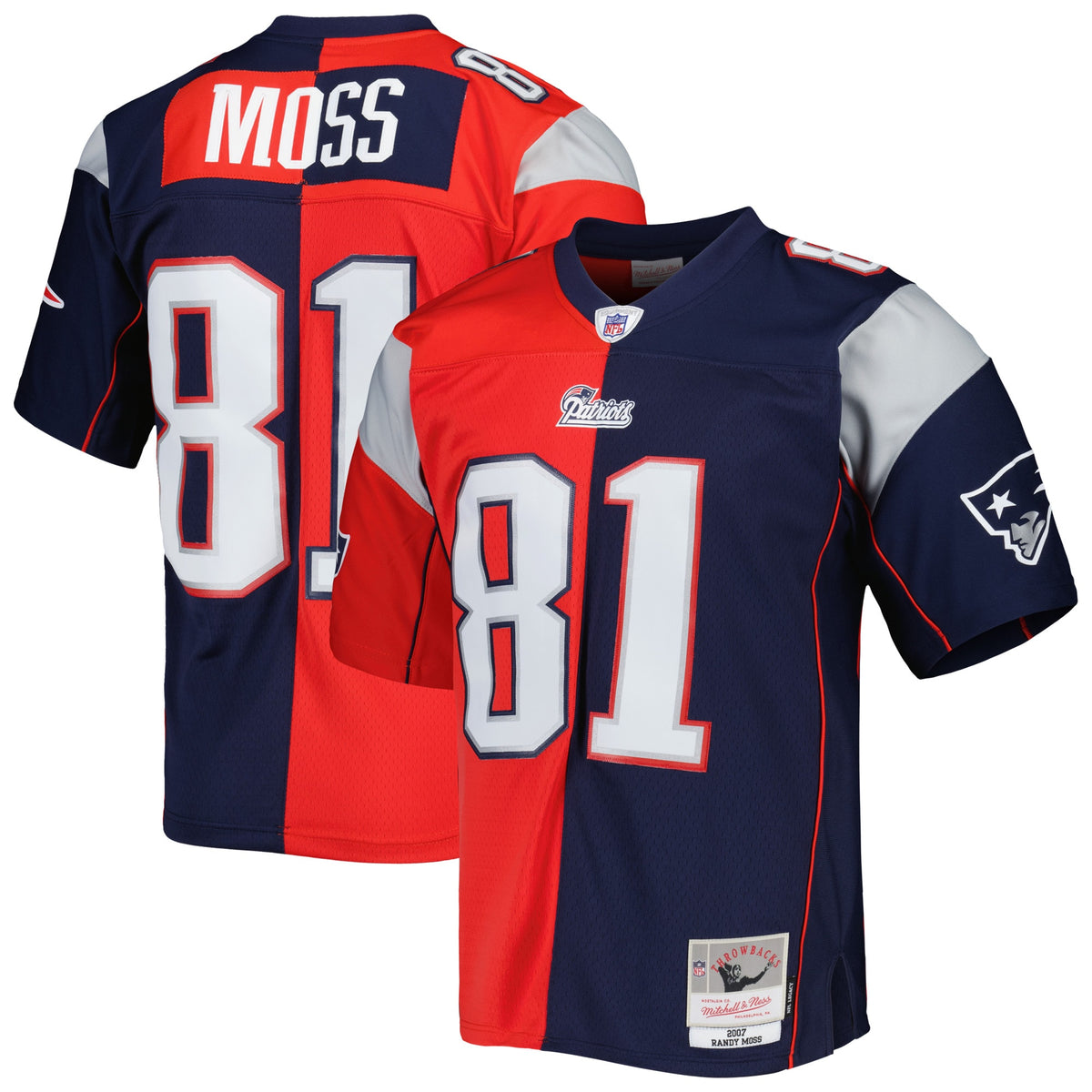 Randy Moss New England Patriots Mitchell Ness 2007 Split Legacy Replica Jersey Navy-Red