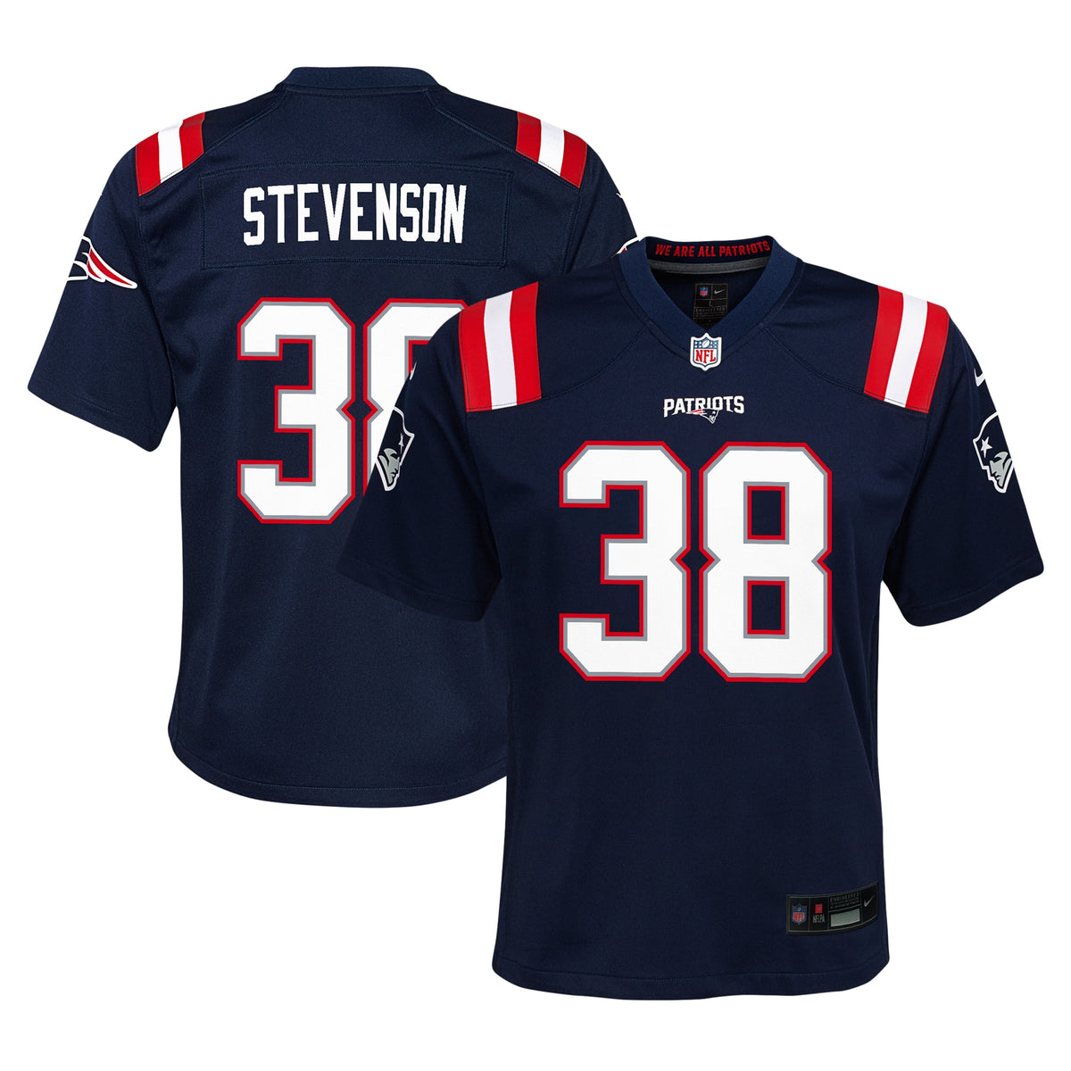 Rhamondre Stevenson New England Patriots Nike Youth Team Player Game Jersey Navy