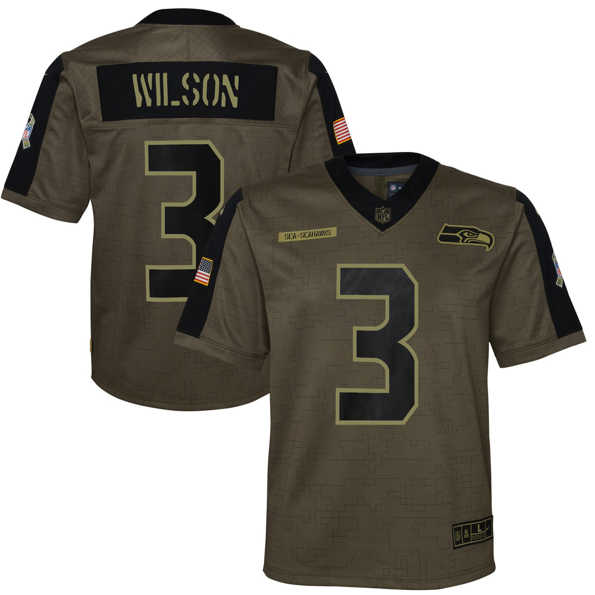 Russell Wilson Seattle Seahawks Nike Youth 2021 Salute To Service Game Jersey Olive