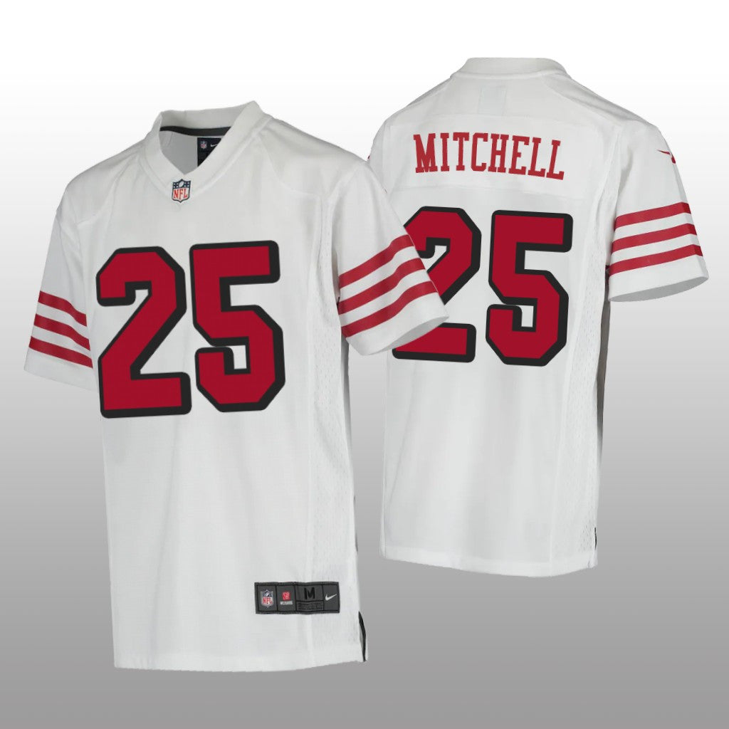 San Francisco 49ers Elijah Mitchell White Jersey Color Rush Game Youth