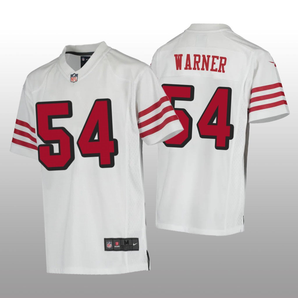 San Francisco 49ers Fred Warner White Jersey Color Rush Game Youth