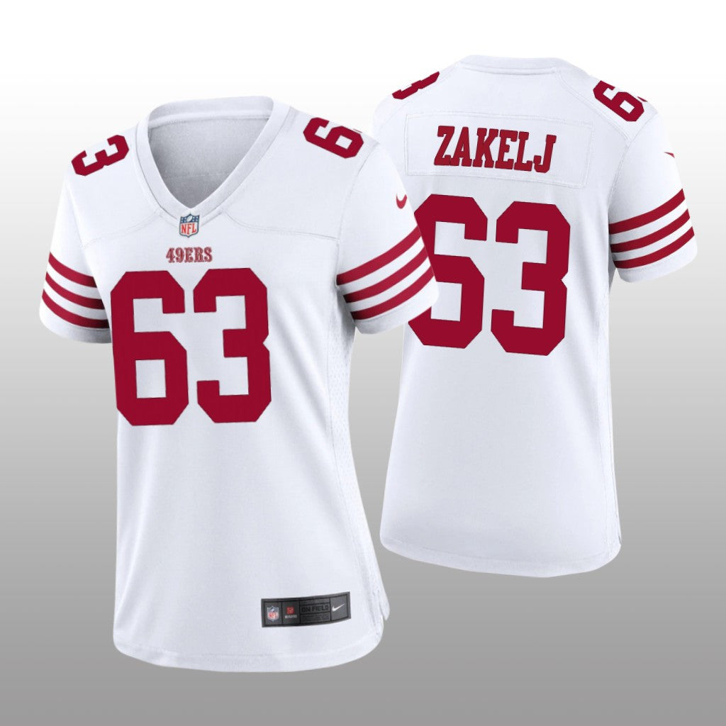 San Francisco 49ers Nick Zakelj White Jersey Game Women's