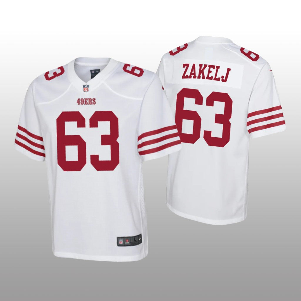 San Francisco 49ers Nick Zakelj White Jersey Game Youth