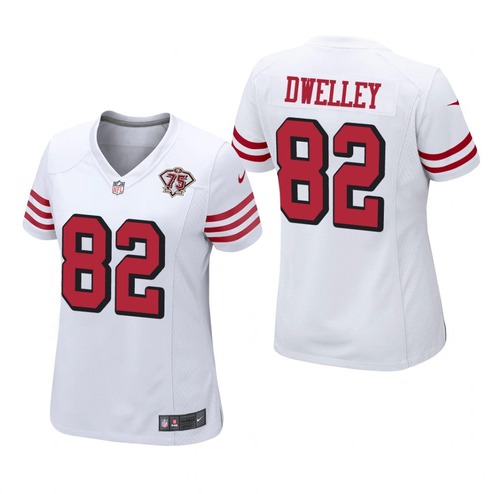 San Francisco 49ers Ross Dwelley White Jersey 75th Anniversary Women's