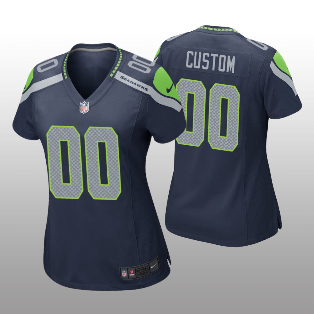 Seattle Seahawks #00 Navy Custom Game Jersey Women