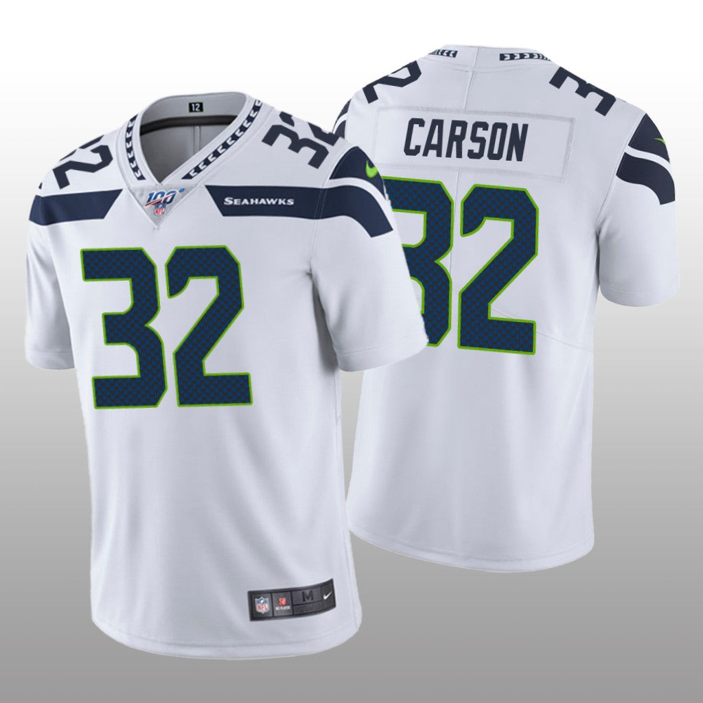 Seattle Seahawks Chris Carson White Vapor Limited Jersey 100th Season Men's