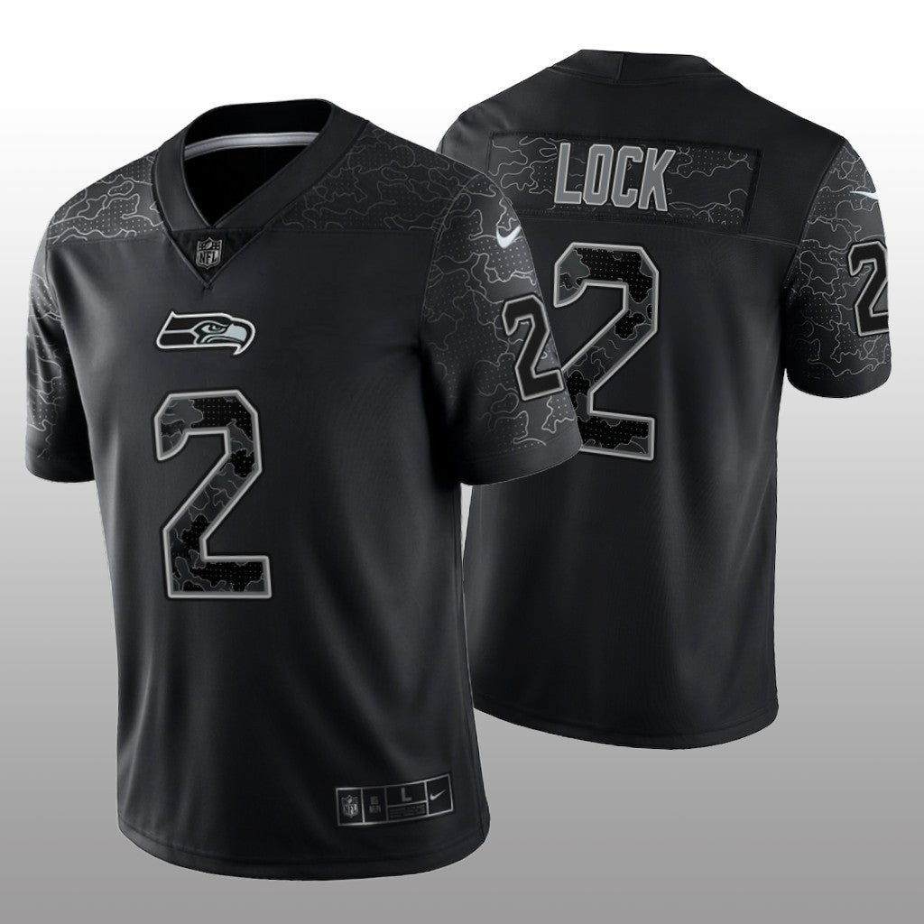 Seattle Seahawks Drew Lock Black Jersey Reflective Limited Men's