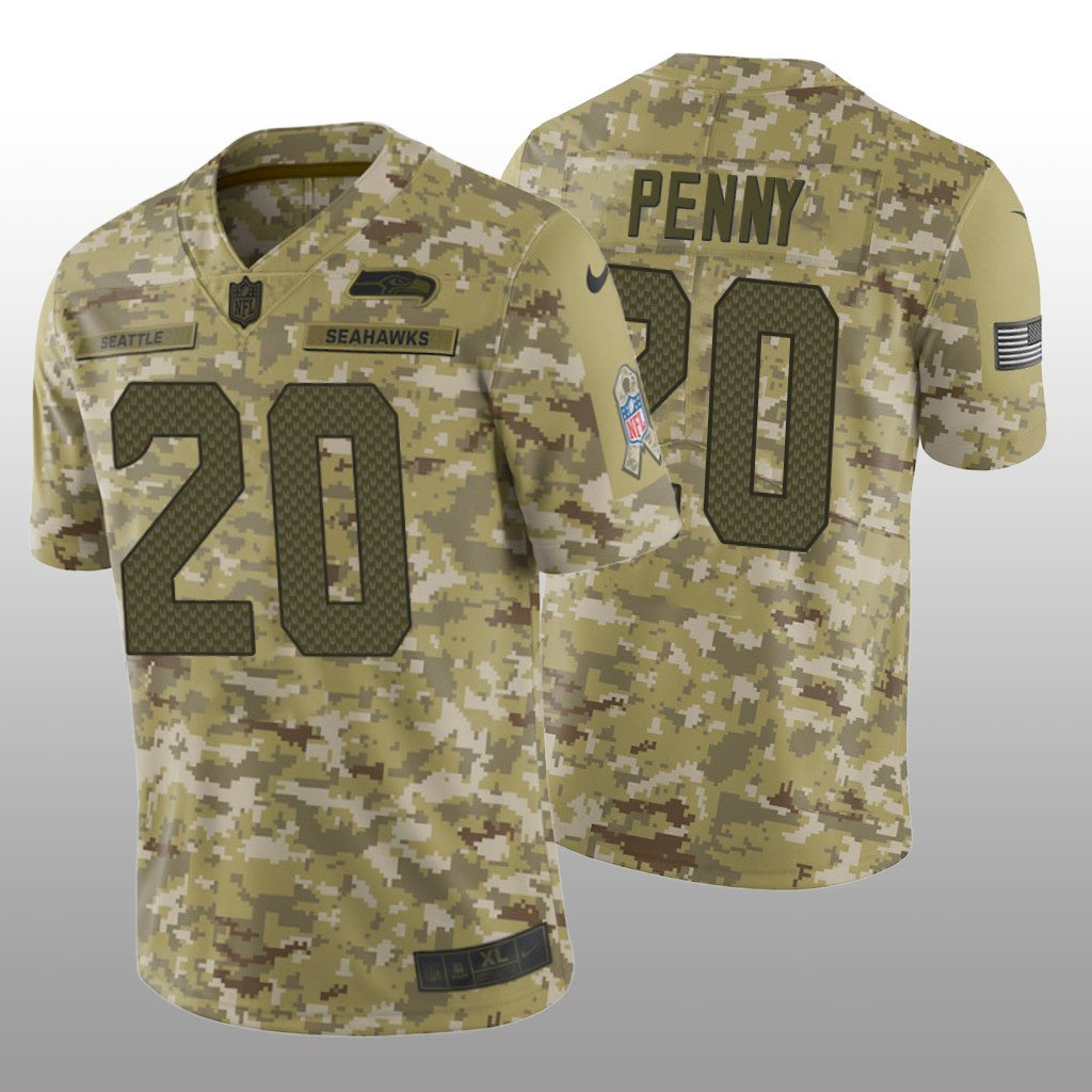 Seattle Seahawks Rashaad Penny #20 Salute to Service Limited Jersey Camo