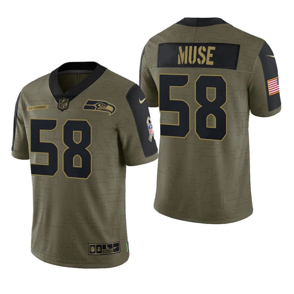 Seattle Seahawks Tanner Muse Olive Limited Jersey Salute To Service Men's