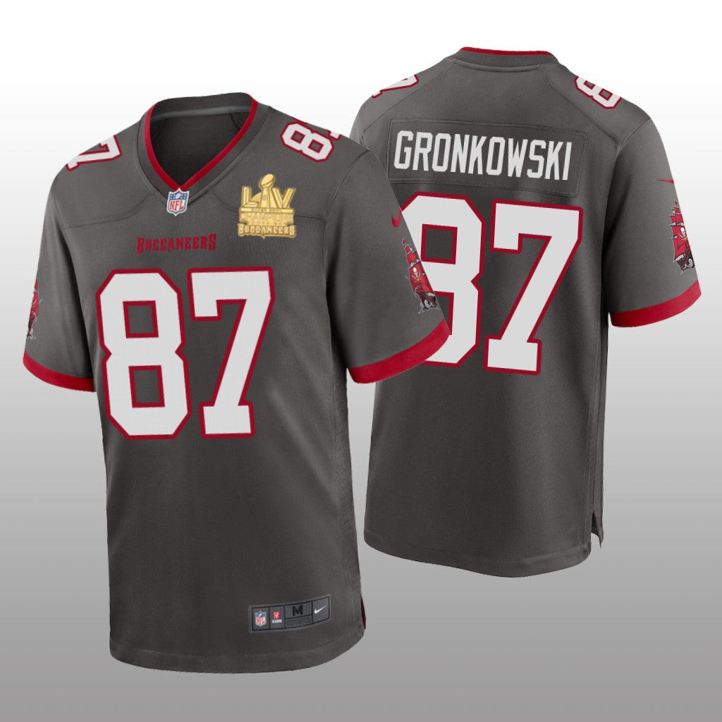 Tampa Bay Buccaneers Rob Gronkowski Pewter Game Jersey Super Bowl LV Champions Men's
