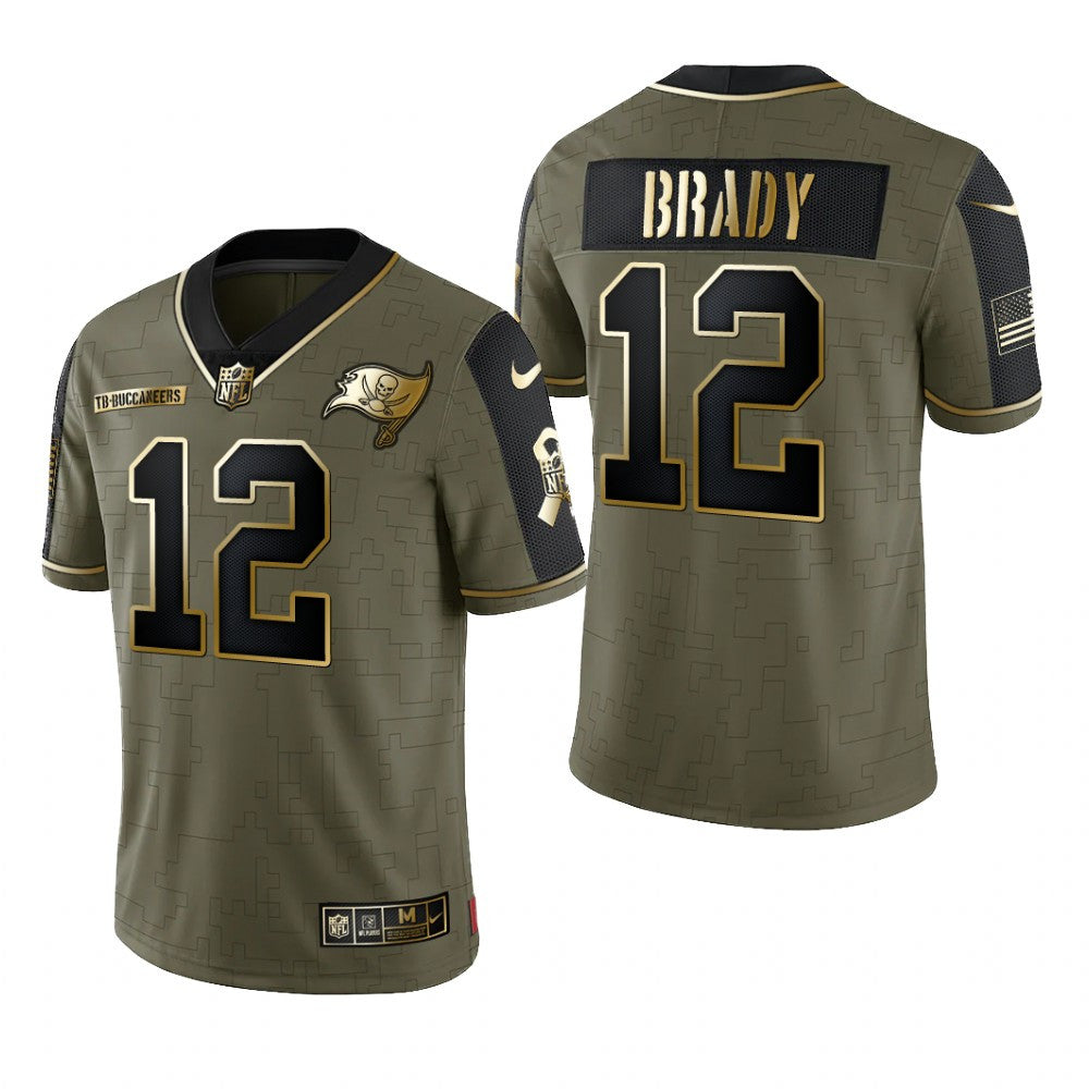 Tampa Bay Buccaneers Tom Brady Olive Gold Limited Jersey Salute To Service Men's