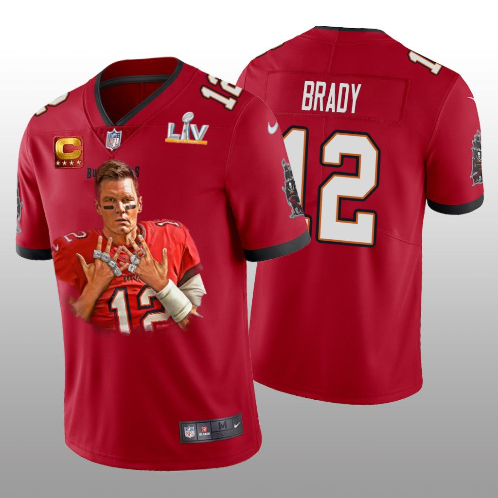 Tampa Bay Buccaneers Tom Brady Red Jersey Super Bowl LV Champions 7 Rings Men's