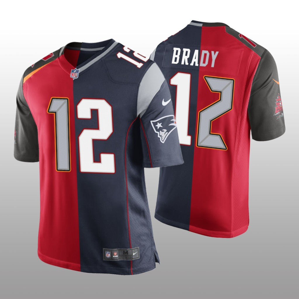 Tampa Bay Buccaneers Tom Brady Red Navy GOAT Split Jersey Two Tone Men's