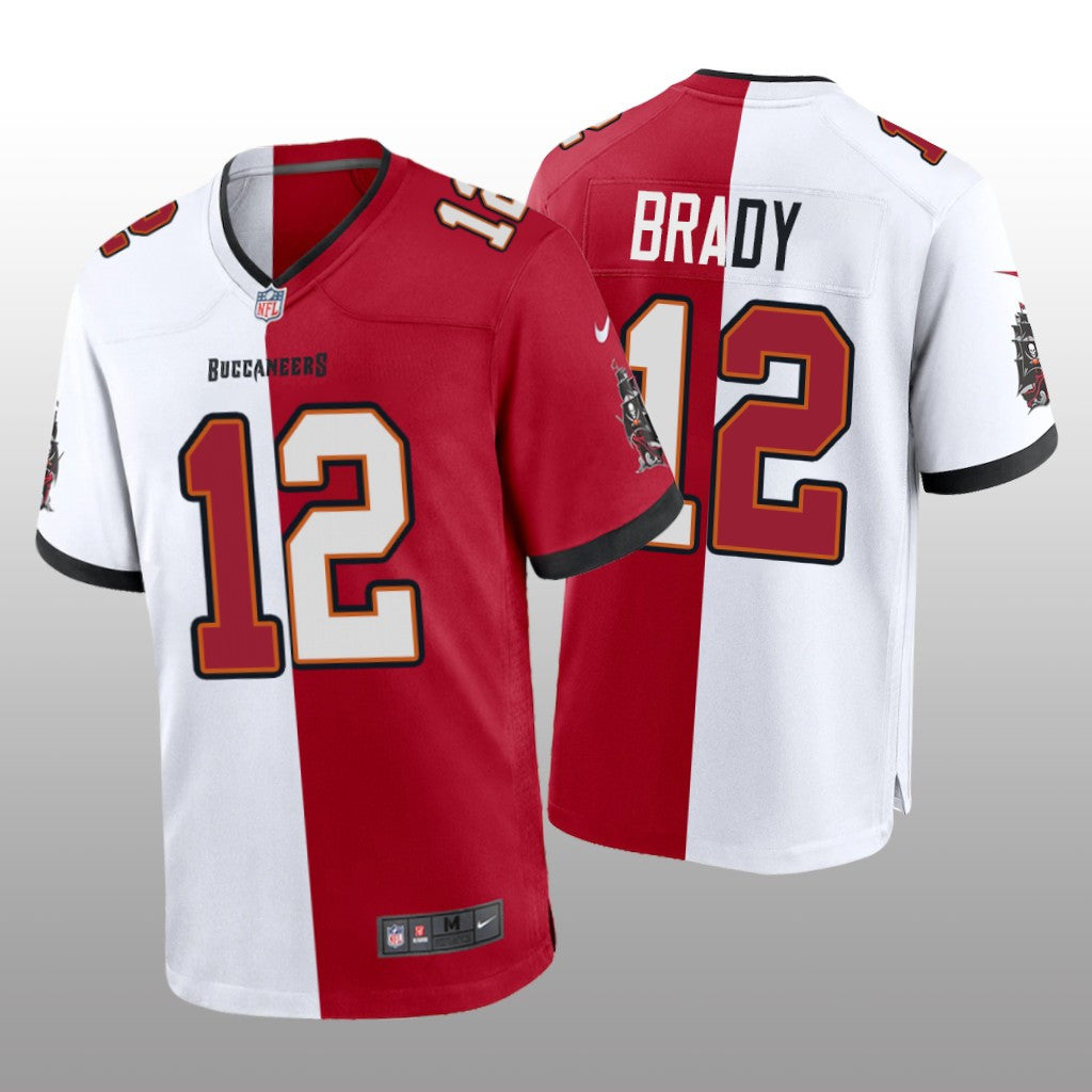 Tampa Bay Buccaneers Tom Brady Red White Two Tone Jersey Split Men's
