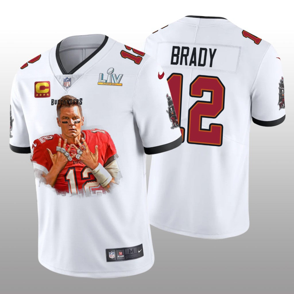 Tampa Bay Buccaneers Tom Brady White Jersey Super Bowl LV Champions 7 Rings Men's