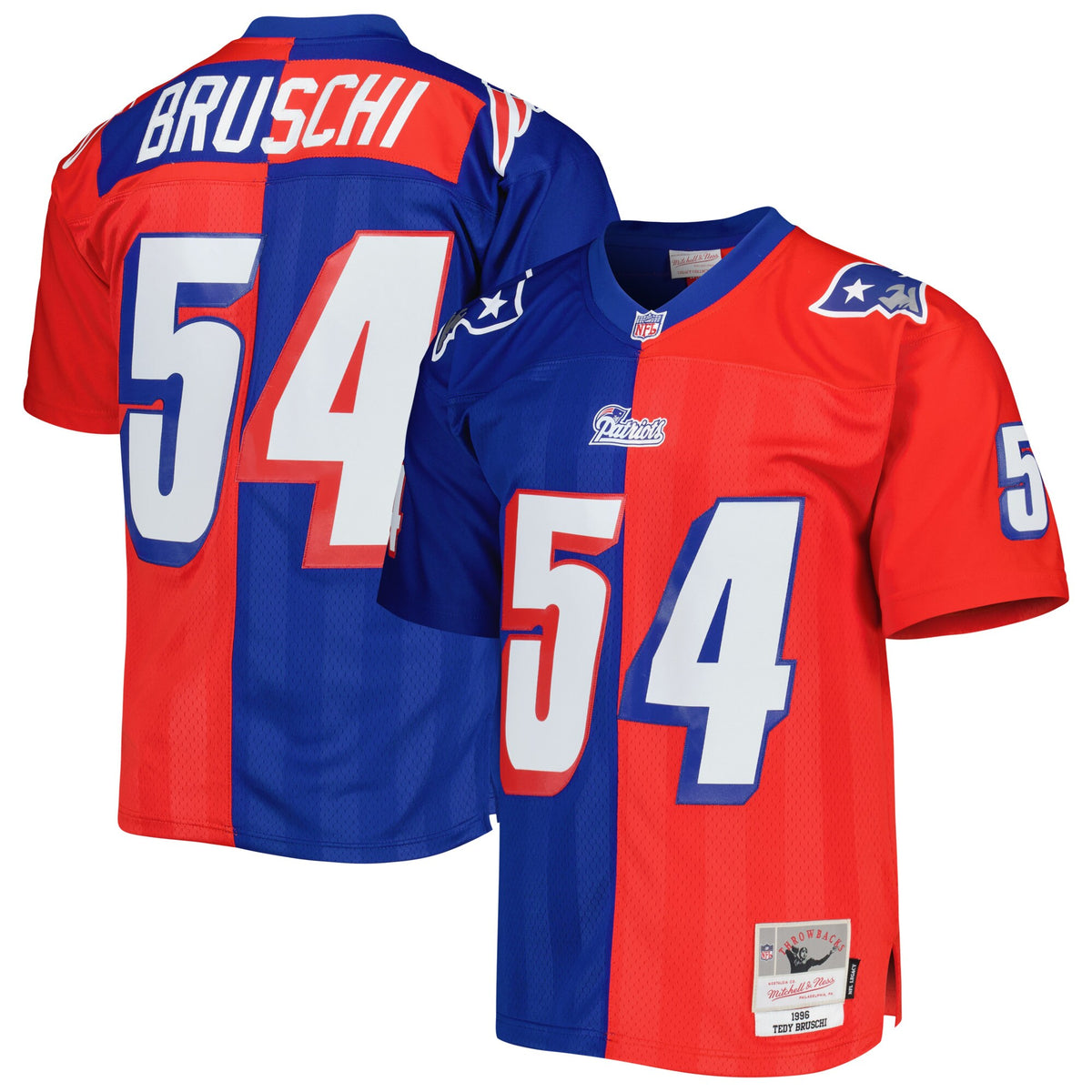 Tedy Bruschi New England Patriots Mitchell Ness 1996 Split Legacy Replica Jersey Royal-Red