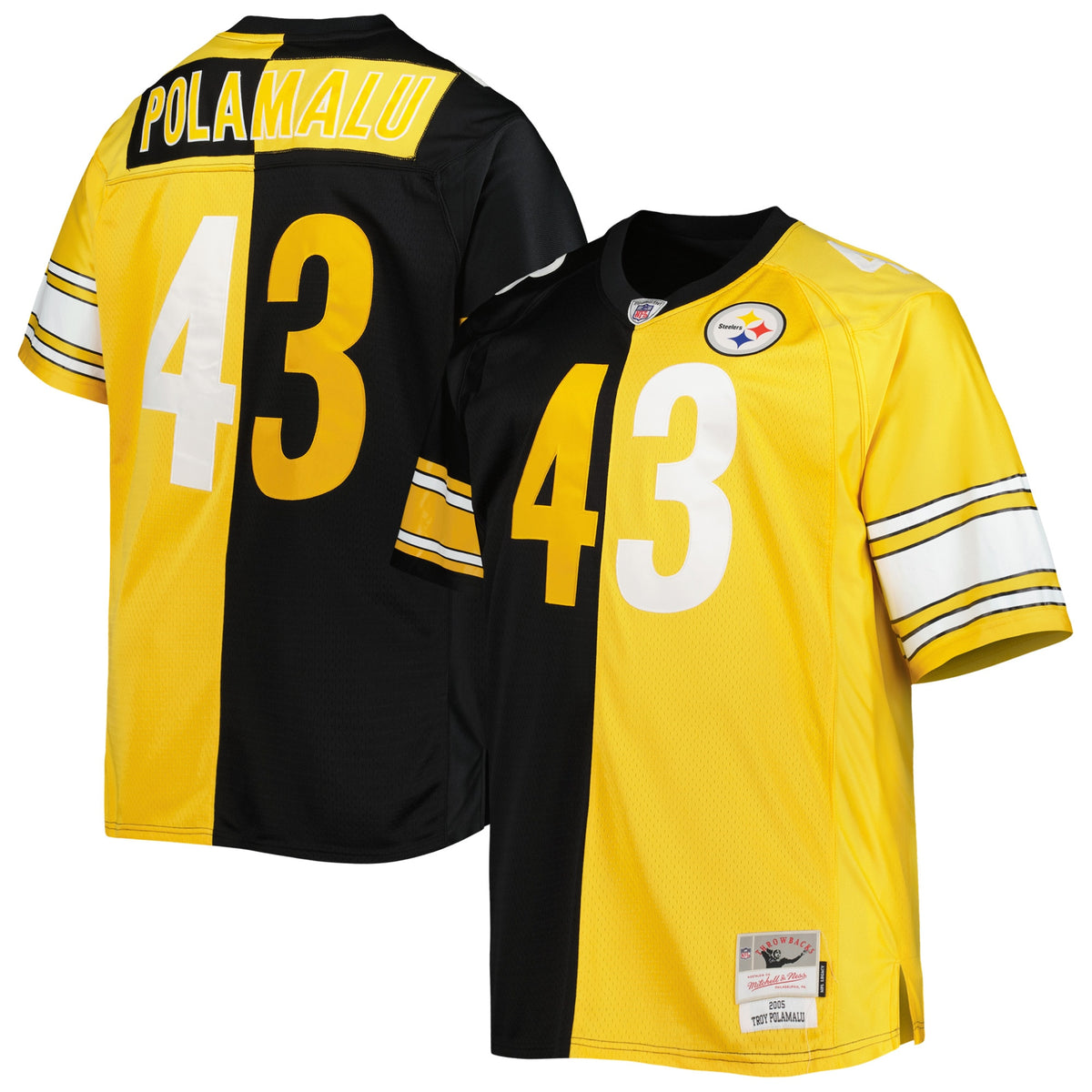 Troy Polamalu Pittsburgh Steelers Mitchell Ness Big Tall Split Legacy Retired Player Replica Jersey Black-Gold