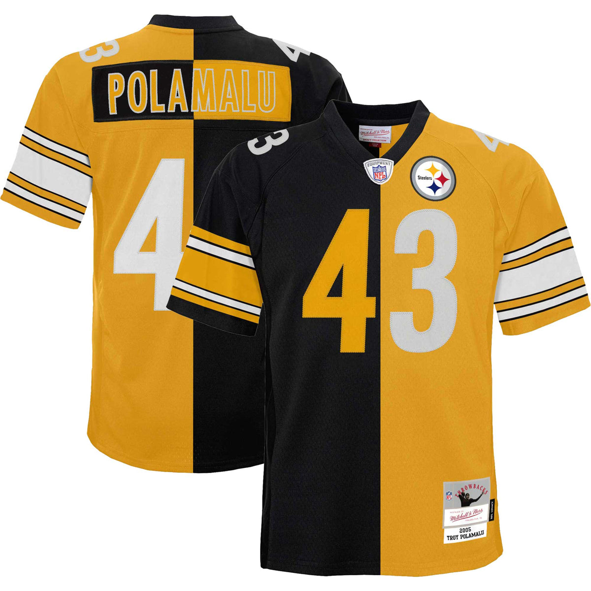 Troy Polamalu Pittsburgh Steelers Mitchell Ness Youth Split Legacy Jersey Black-Gold