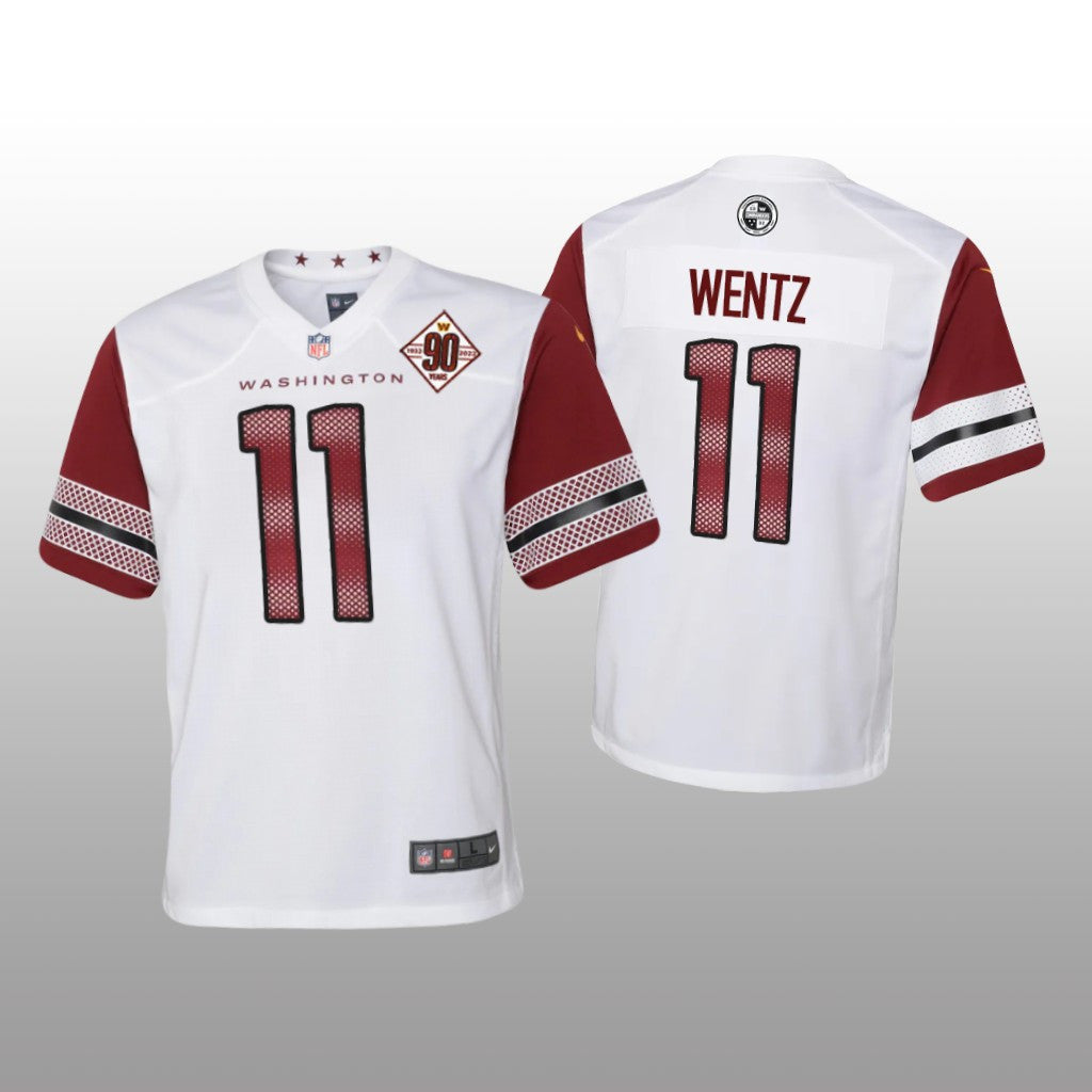 Washington Commanders Carson Wentz White Jersey 90th Anniversary Youth