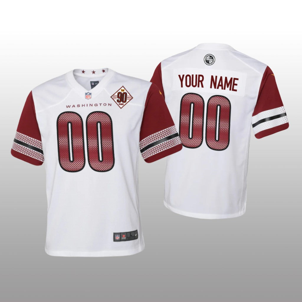 Washington Commanders Custom White Jersey 90th Anniversary Youth