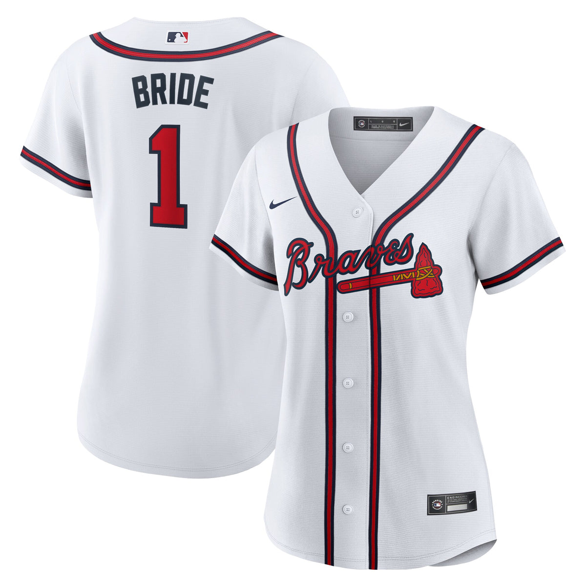 Women's Atlanta Braves Nike White #1 Bride Home Replica Jersey