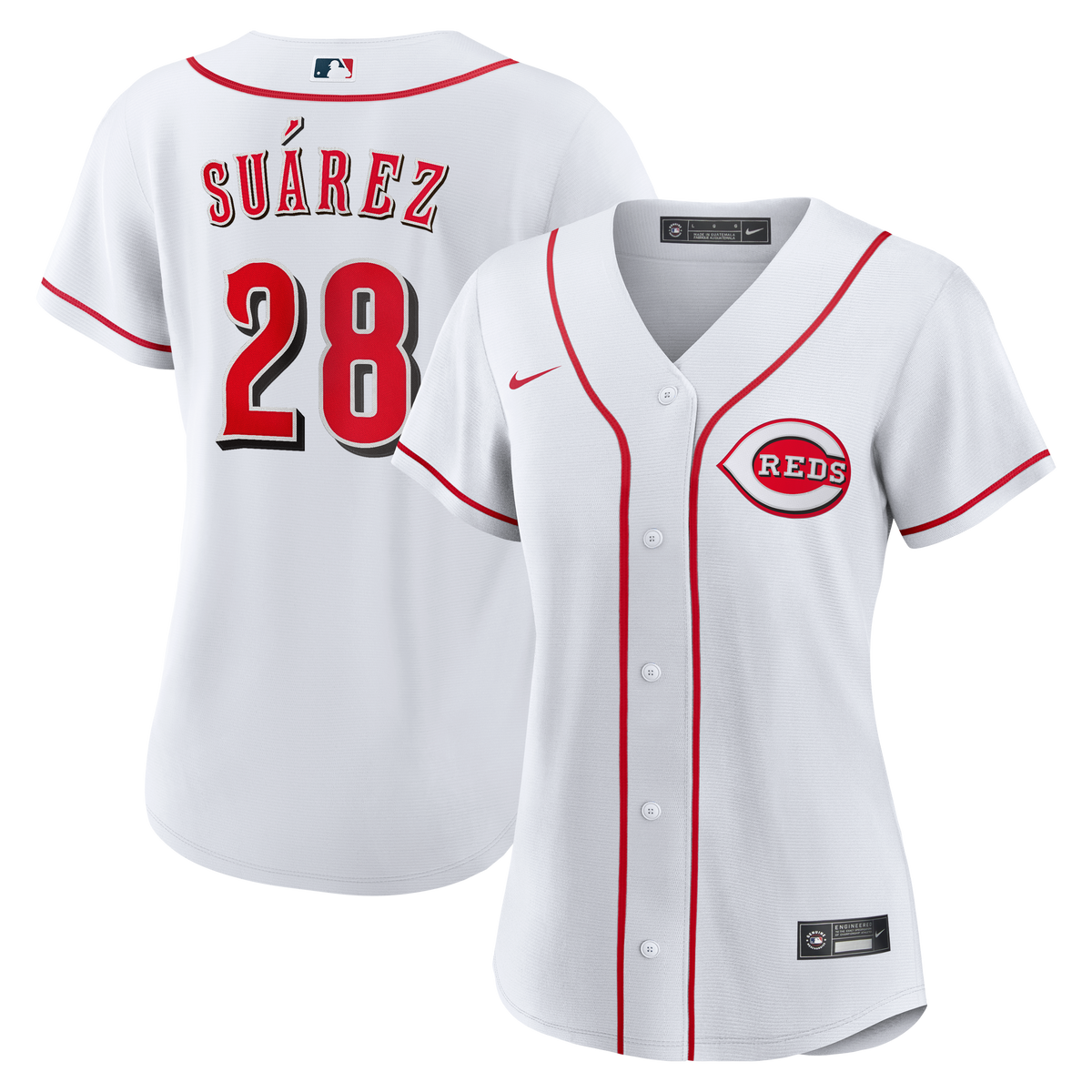 Women's Cincinnati Reds Eugenio Suí¡rez Nike White Home Replica Jersey