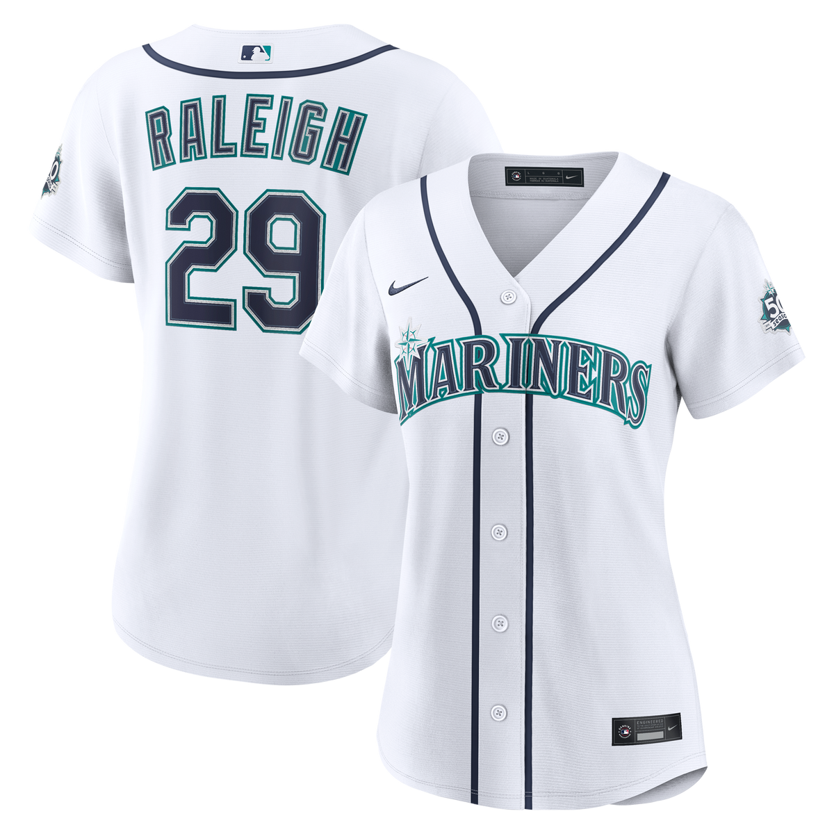 Women's Seattle Mariners Cal Raleigh Nike White Home 50th Season Stadium Jersey