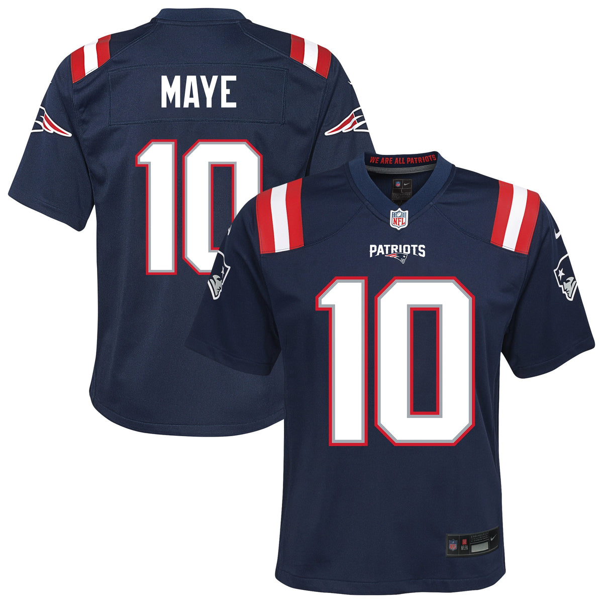 Youth New England Patriots Drake Maye Nike Navy Game Jersey