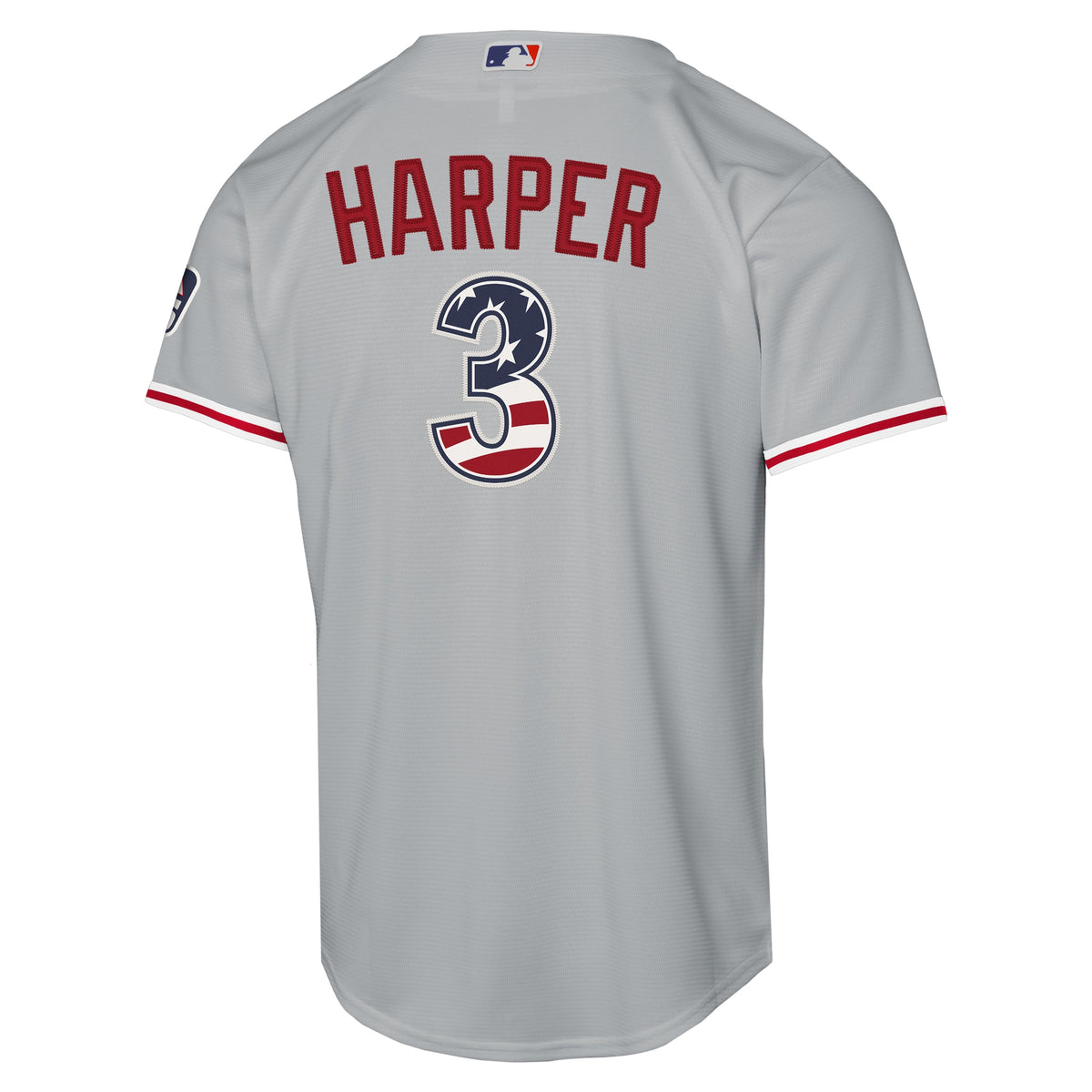 Youth Philadelphia Phillies Bryce Harper Nike Gray USA 250 Fourth of July Road Replica Jersey