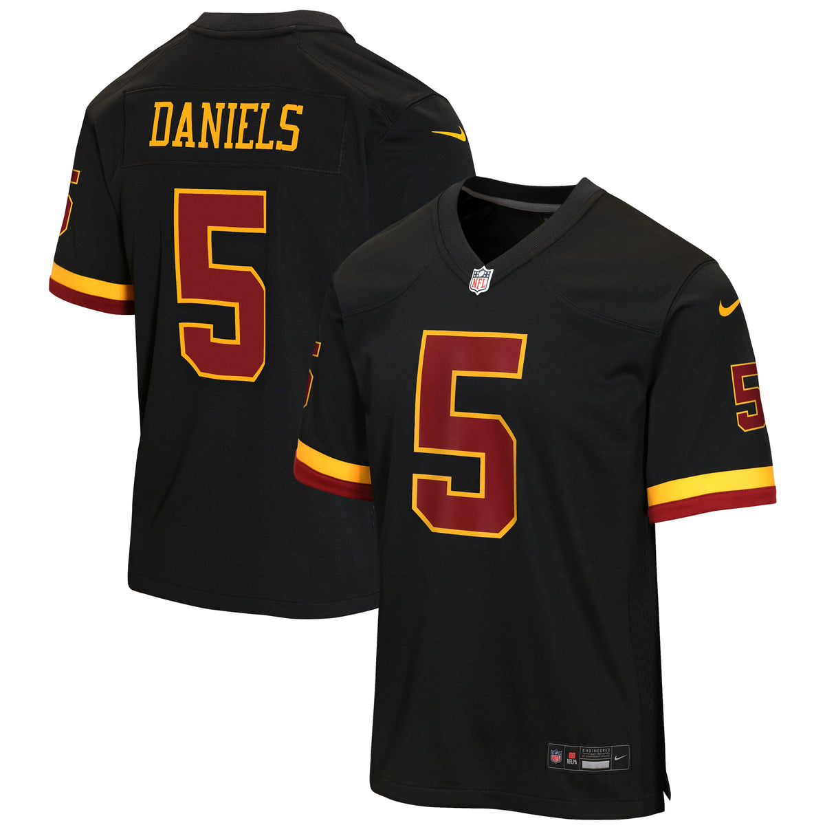 Youth Washington Commanders Jayden Daniels Nike Black Hail Raiser Alternate Game Jersey