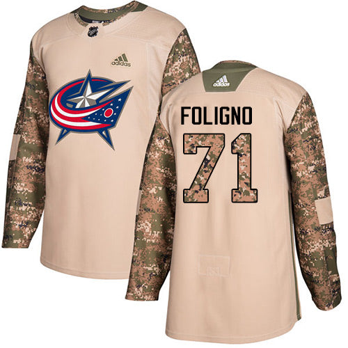 Adidas Blue Jackets 71 Nick Foligno Camo Authentic 2017 Veterans Day Stitched Nhl Jersey