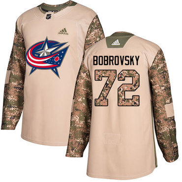Adidas Blue Jackets 72 Sergei Bobrovsky Camo Authentic 2017 Veterans Day Stitched Nhl Jersey