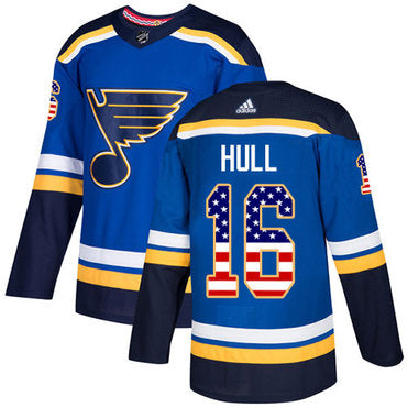 Adidas Blues 16 Brett Hull Blue Home Authentic Usa Flag Stitched Nhl Jersey