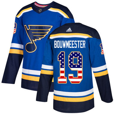 Adidas Blues 19 Jay Bouwmeester Blue Home Authentic Usa Flag Stitched Nhl Jersey