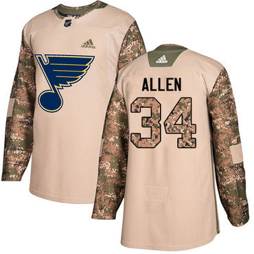 Adidas Blues 34 Jake Allen Camo Authentic 2017 Veterans Day Stitched Nhl Jersey