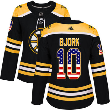 Adidas Boston Bruins 10 Anders Bjork Black Home Authentic Usa Flag Womens Stitched Nhl Jersey