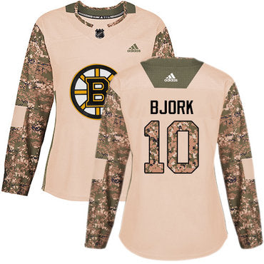 Adidas Boston Bruins 10 Anders Bjork Camo Authentic 2017 Veterans Day Womens Stitched Nhl Jersey