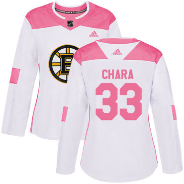 Adidas Boston Bruins 33 Zdeno Chara White Pink Authentic Fashion Womens Stitched Nhl Jersey