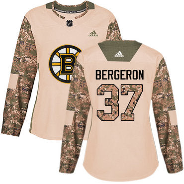 Adidas Boston Bruins 37 Patrice Bergeron Camo Authentic 2017 Veterans Day Womens Stitched Nhl Jersey