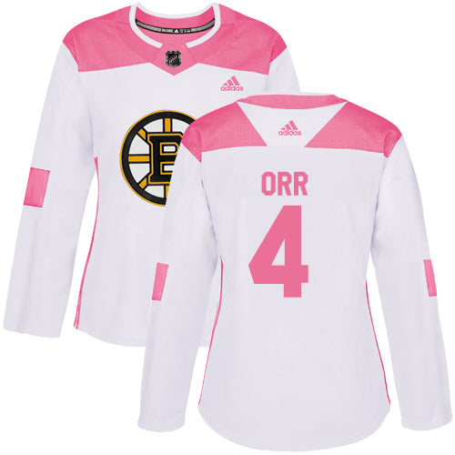 Adidas Boston Bruins 4 Bobby Orr White Pink Authentic Fashion Womens Stitched Nhl Jersey