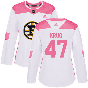 Adidas Boston Bruins 47 Torey Krug White Pink Authentic Fashion Womens Stitched Nhl Jersey