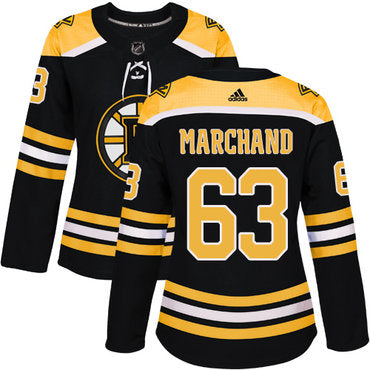 Adidas Boston Bruins 63 Brad Marchand Black Home Authentic Womens Stitched Nhl Jersey